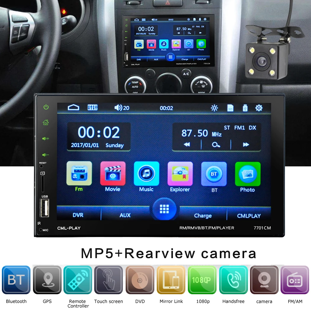 Goede 2DIN 7 inch Touch Screen Auto Radio Audio Stereo FM RDS BT Afstandsbediening USB FM RDS BT Microphon Camera voor bmw e39 ford focus 2
