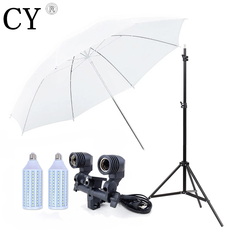 

Studio Light Stand Umbrella Bracket Set Stand Translucent White Umbrella+EU Plug Twin Umbrella Holder Bracket 220V+20W LED Blub