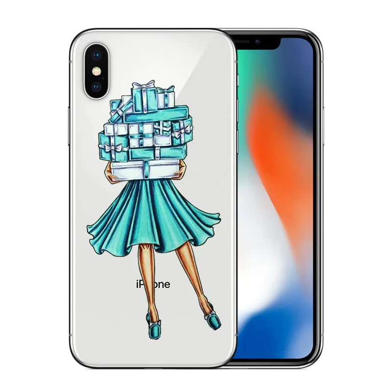 Модный чехол в синей коробке для девочек iPhone X, 8, 7, 6, 6s Plus, 5, 5S, SE, XR, XSMax, жесткий чехол для телефона с котом и кофе - Цвет: Серый