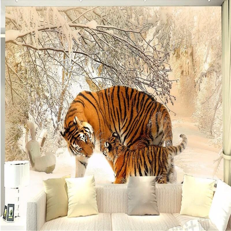 Обои beibehang papel de parede на заказ 3d Тигр Зимний снег фотообои для стен 3 d обои|background