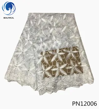 

BEAUTIFICAL african lace fabrics white bridal net lace fabric for dress 2018 Latest style nigerian lace fabric 5yards/lot PN120