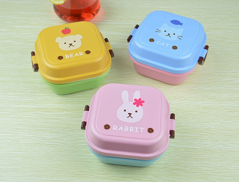 MIni 540ml Bento Box For Kids School  Fruit Food Container Storage Boxs Plastic  Double Layer Lunch Box Dinnerware Accessories 9