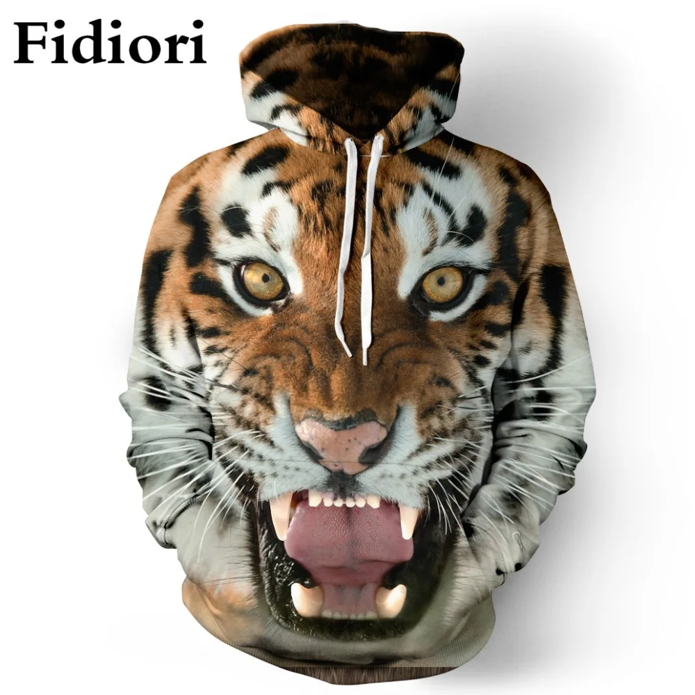 Fidiori 2018 новые мужские модные куртки с капюшоном Толстовка Тигр 3D Творческий