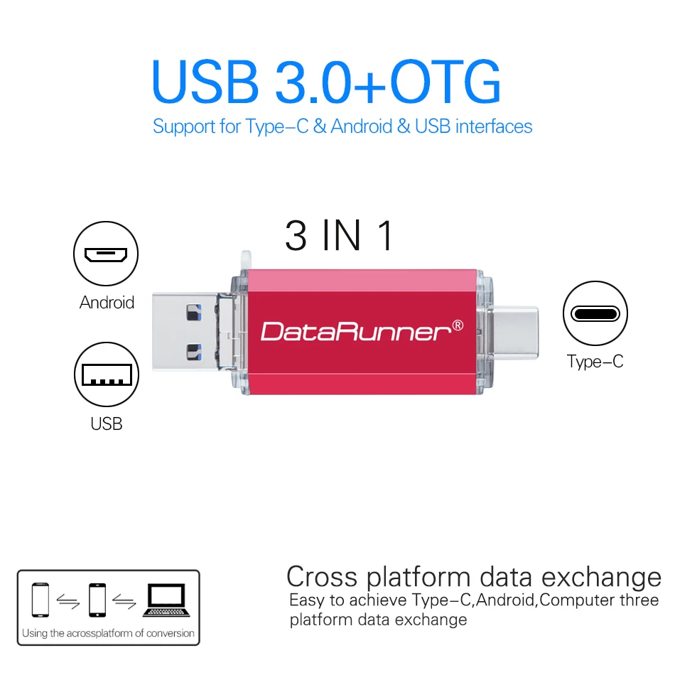 DataRunner OTG USB флеш-накопитель 3 в 1 type-C& Micro usb& флеш-накопитель USB 3,0 16 ГБ 32 ГБ 64 ГБ 128 ГБ 256 Гб флешки