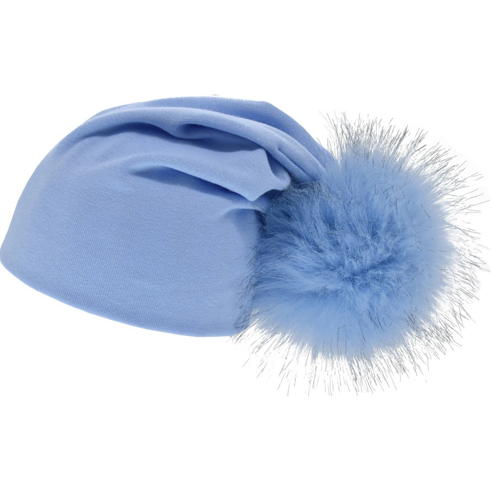 Зимняя шапочка с помпоном на спине для маленьких мальчиков и девочек, уличная эластичная вязаная шапка - Цвет: Light Blue