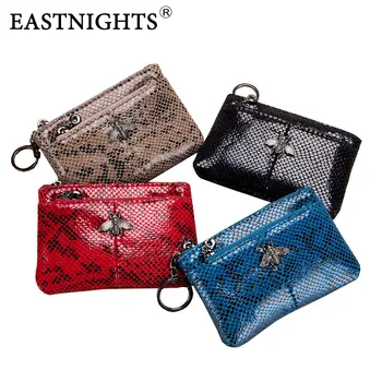 

EASTNIGHTS Fashion Small Bee Coin Purse Woman Real Leather Change Purse Ladies Snake Pattern Keychain Wallet TW2312