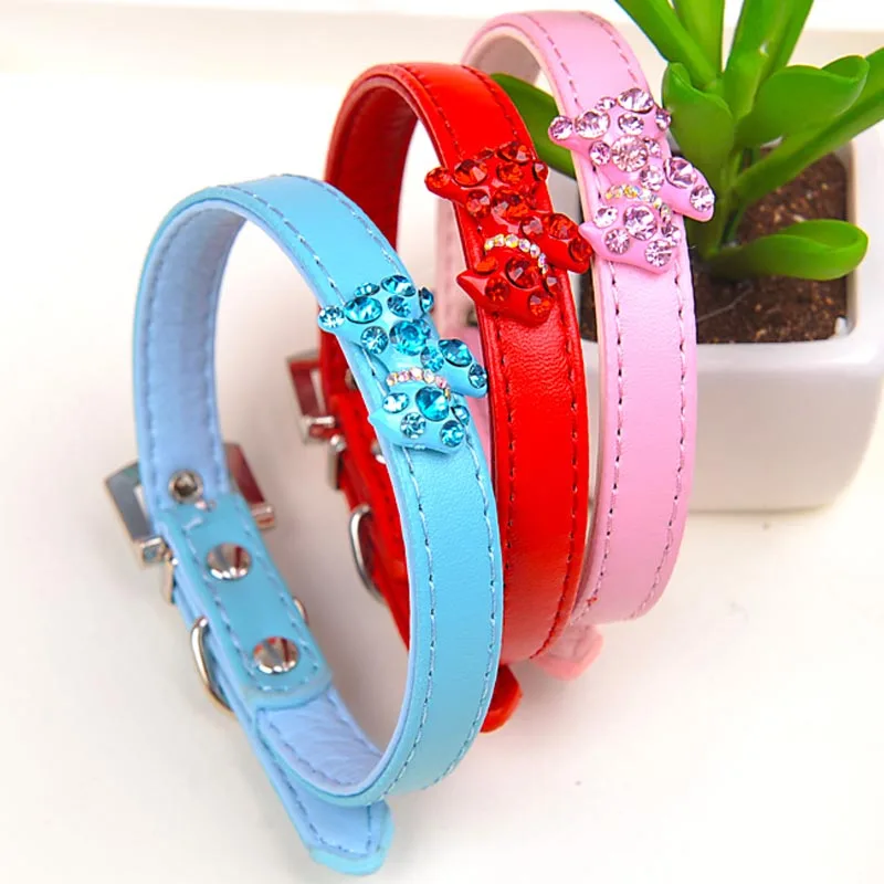Luxury Pu Dog Collar with Bling Doggie Cat Pets Collars for Chihuahua