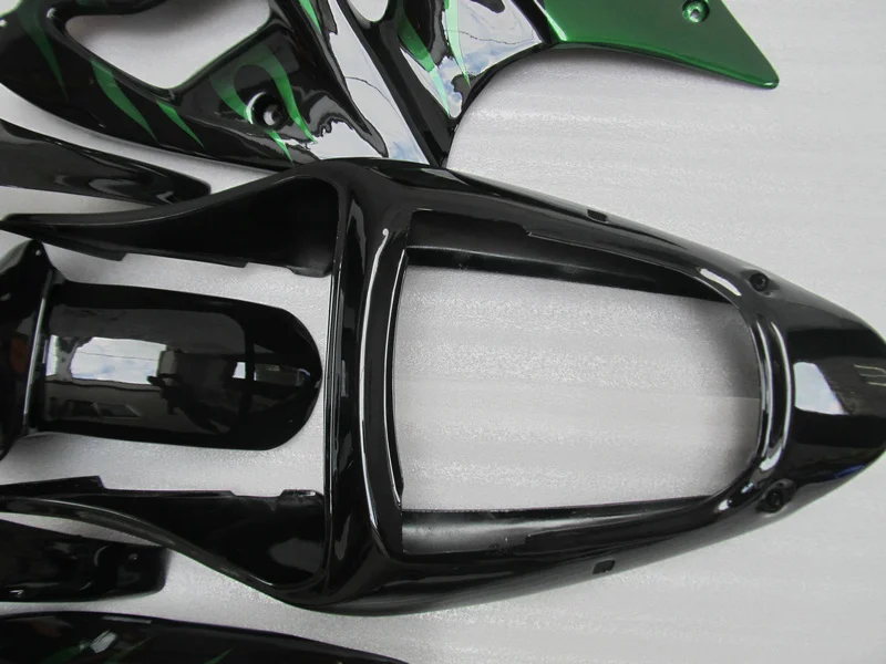 Мотоциклетный вставной обтекатель комплект для KAWASAKI Ninja ZZR600 05 06 07 08 ZZR 600 2005 2008 зеленое пламя черное Обтекатели+ подарки KQ05