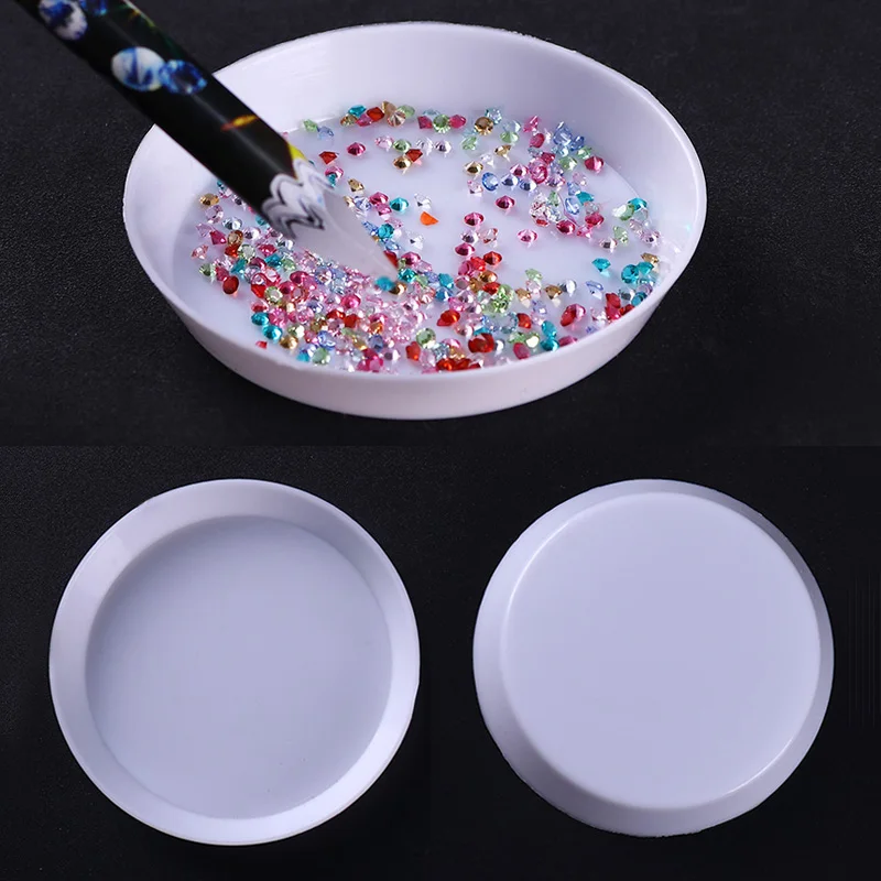 

10pcs Circular Plate Storage Box Beads Rhinestones 3D Decoration Display Manicure Nail Art Organizer