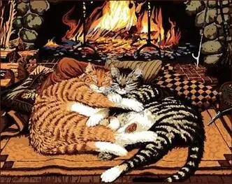 

Cats by the fireplace Framed Acrylic Paint by Number kit 40x50cm hand painted painting by numbers