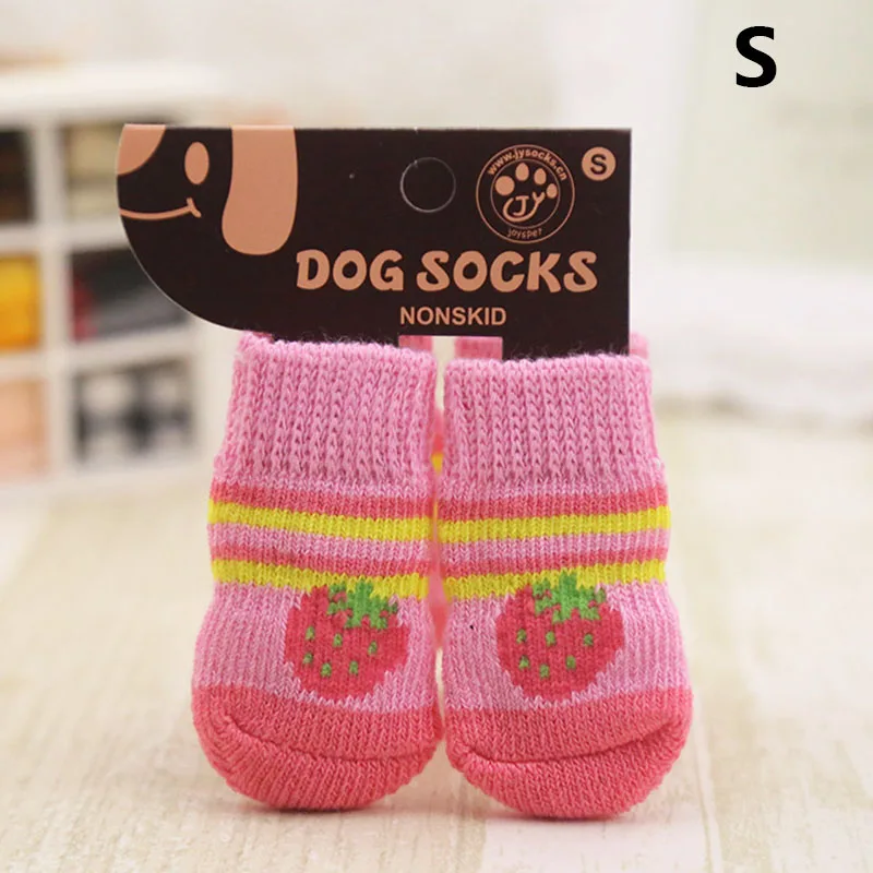 4 шт. носки для домашних собак Нескользящие мягкие теплые дышащие эластичные носки для осени и зимы распродажа - Цвет: Розовый