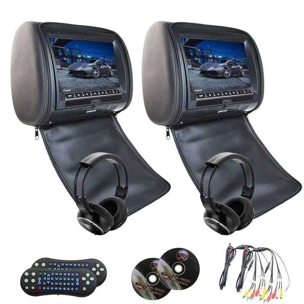

Headrest 2 pcs 9" LCD Screen pillow Car Monitor DVD player USB IR FM Transmitter Zipper Cover Multimedia Player+2 IR headphones