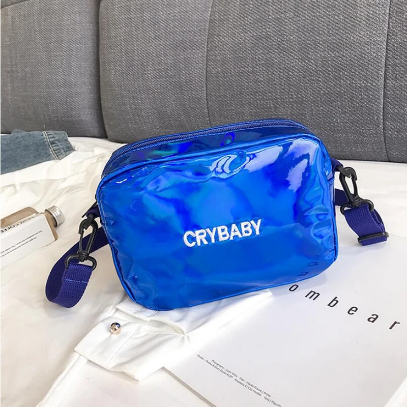 HTB1GSTcbqSs3KVjSZPiq6AsiVXaY Yogodlns 2019 Holographic Laser Backpack Embroidered Crybaby Letter Hologram Backpack set School Bag +shoulder bag +penbag 3pcs