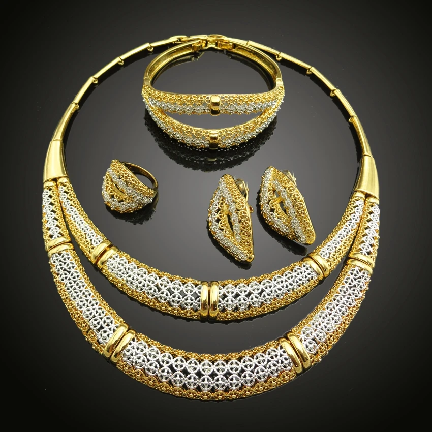 Luxury Dubai Fine Jewelry 24K Gold Color Plating Jewlery sets FHK4803