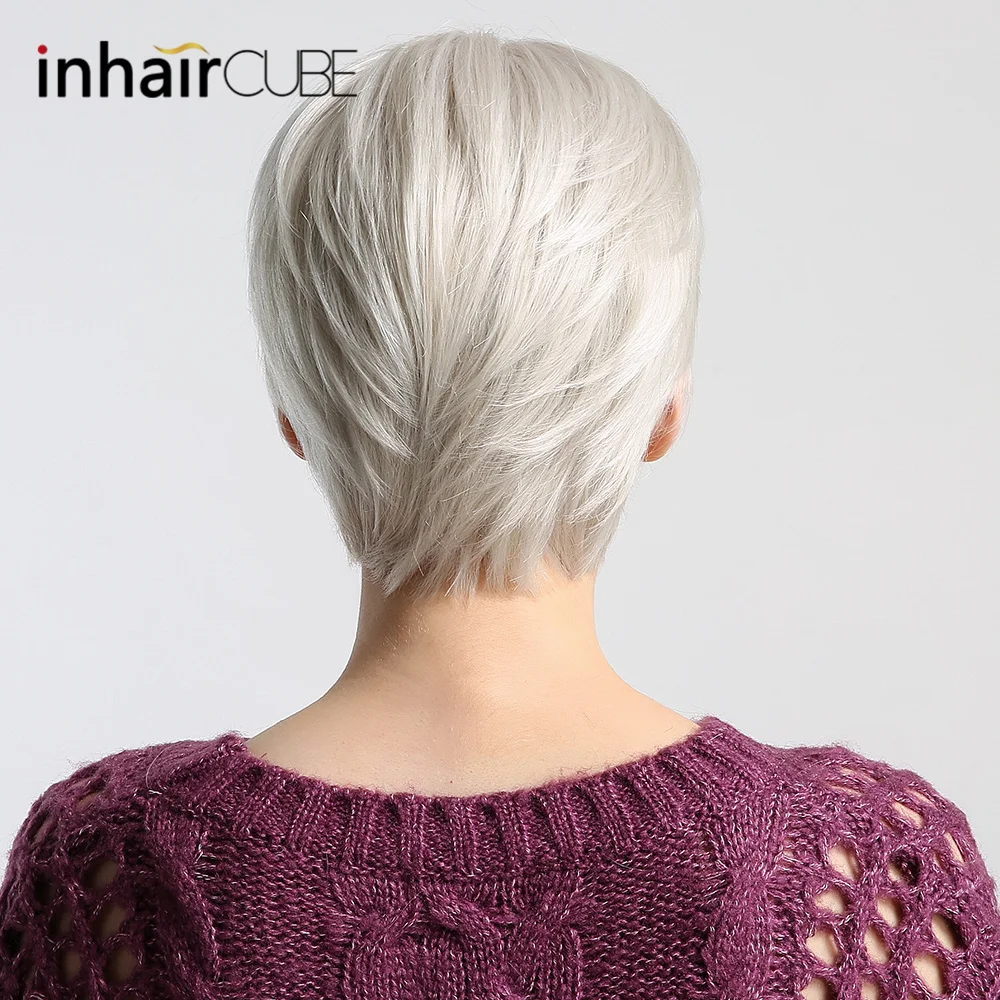 INHAIR CUBE 6 &quotСерый Белый 50% синтетические + человеческие волосы натуральные прямые