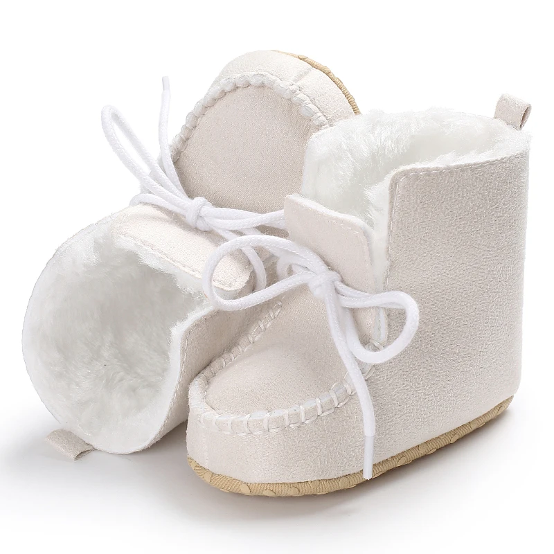 Chaussures d'hiver blanches pour bébés | Chaussons chauds pour nourrissons, baskets en laine pour filles de neige, pantoufles en coton pour garçons, mocassins hautes en molleton pour nouveau-né