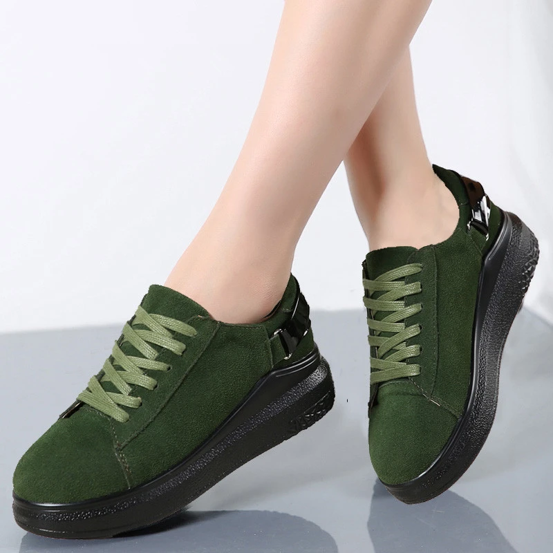 

LAISUMK 2019 Autumn Women Flats Women Leather Suede Lace up Platform Sneakers Thick Heel Casual Boat Shoes Ladies Oxfords Shoes