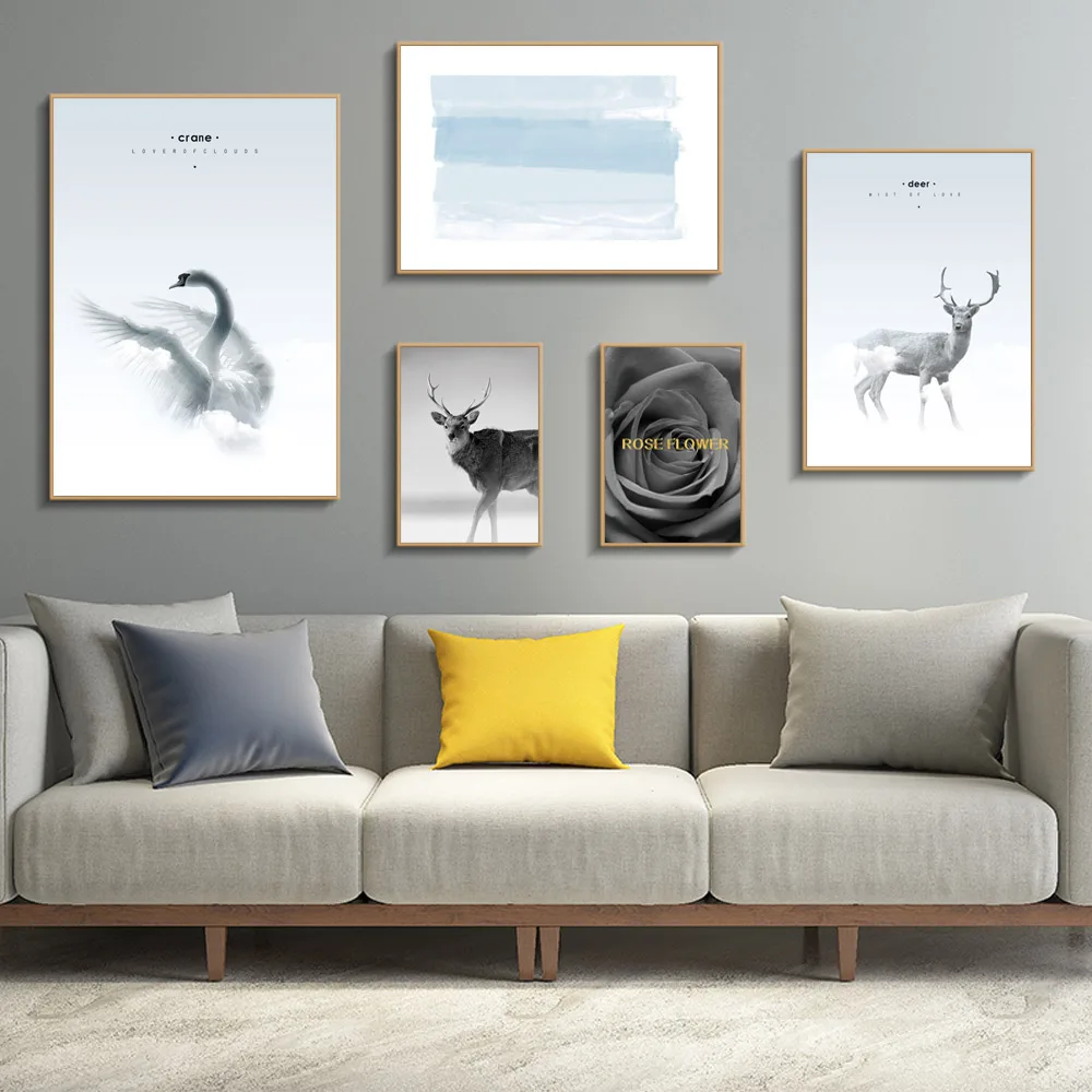 Nordic Canvas Painting Flowers Canvas Prints Black Roses Picture Landscape Wall Painting Living Room Pictures Birds Unframed