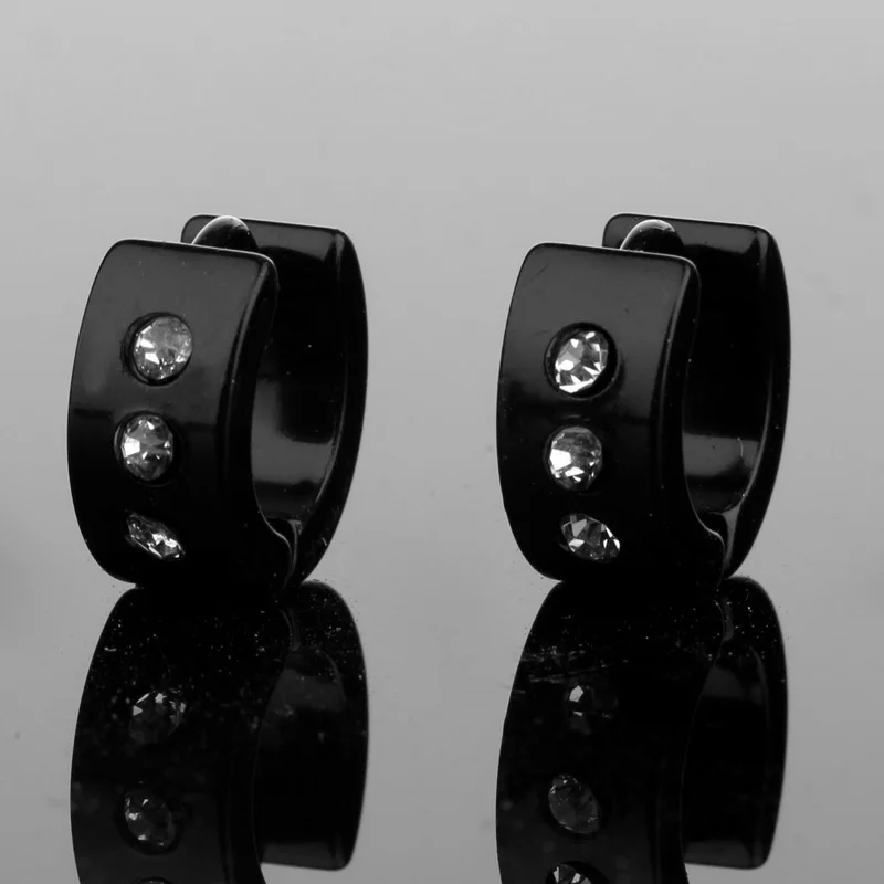 3 Colors Stainless Steel Titanium Crystal Men Hoop Earring Male Jewelry