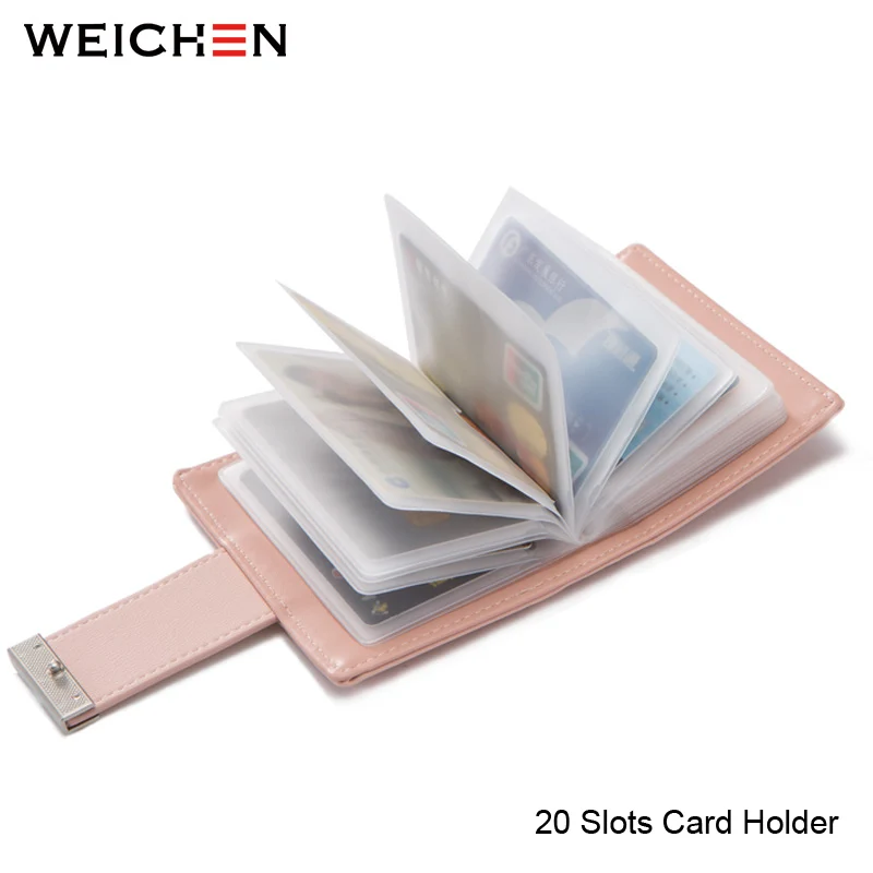 WEICHEN 20 Slots Women Card Holders Brand Designer Ladies Credit Card Wallet Female Fashion Leather Business Card Cover Case NEW