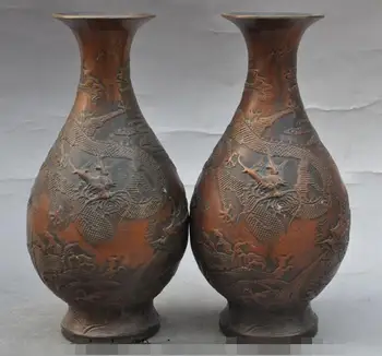 

Free shipping S00501 marked old Chinese bronze dynasty palace dragon beast statue Bottle Pot Vase Jar