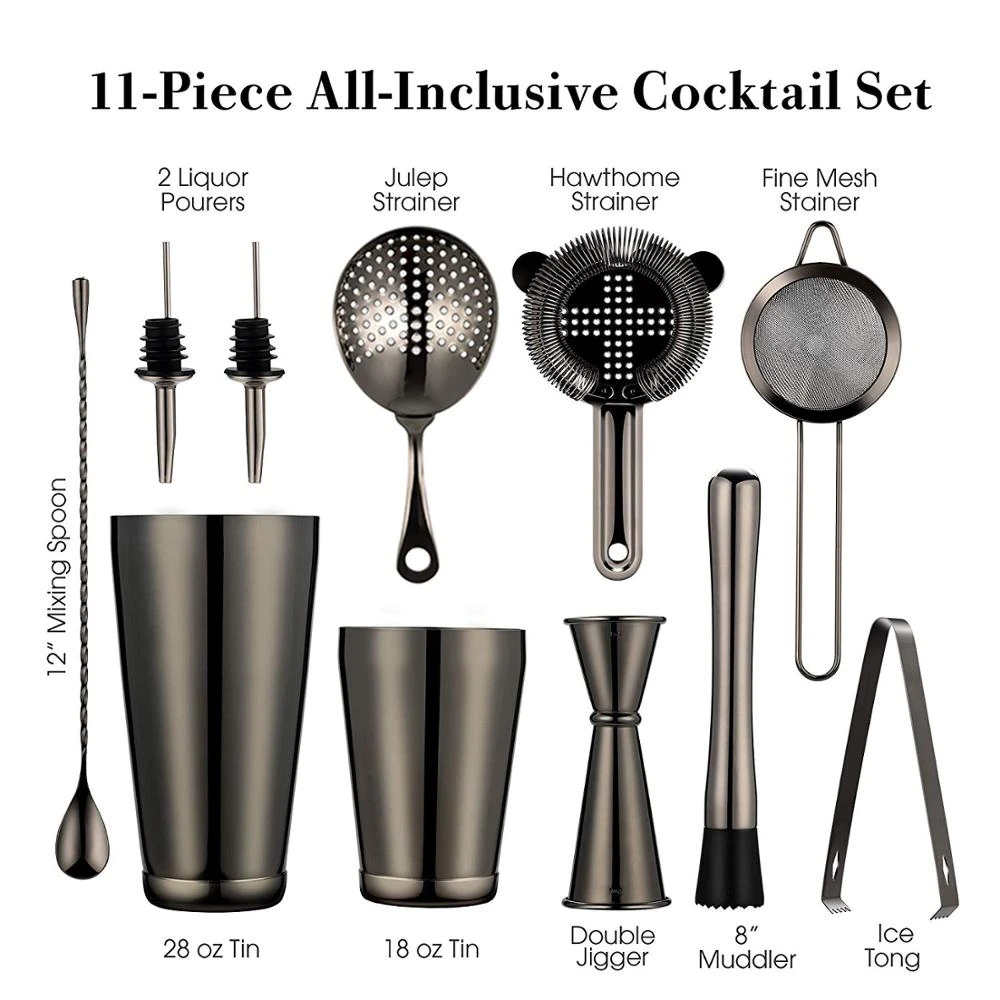 Cocktail Shaker Bar Set 2 Weighted Boston Shakers, Cocktail Strainer
