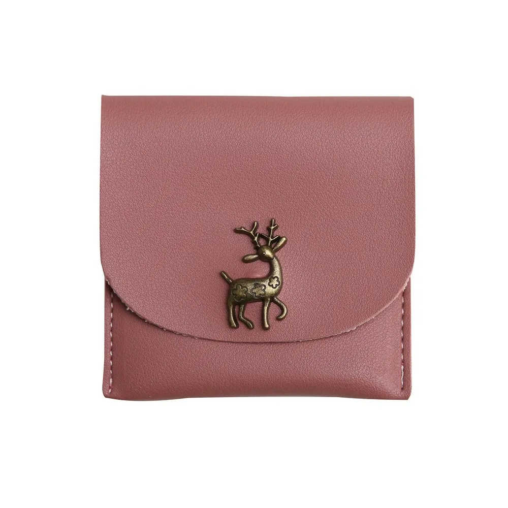 Новинка, Рождественский женский кожаный бумажник с оленем, Модный Роскошный кошелек с 2 складками, маленький черный клатч для девочек, кошельки для монет, держатели - Цвет: Lotus color