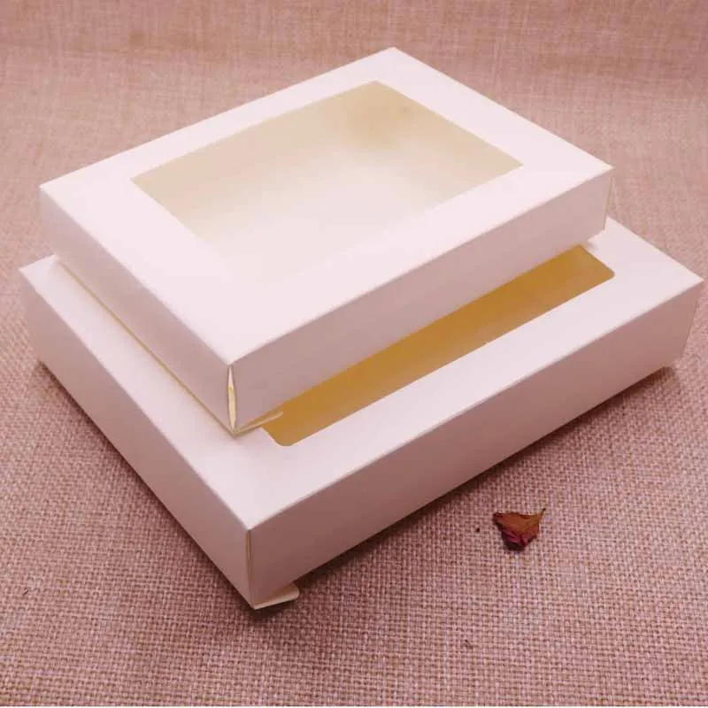 

Vintage/Ivory Box Kraft paper gift box package with clear pvc window candy favors arts&krafts display package box 10pcs