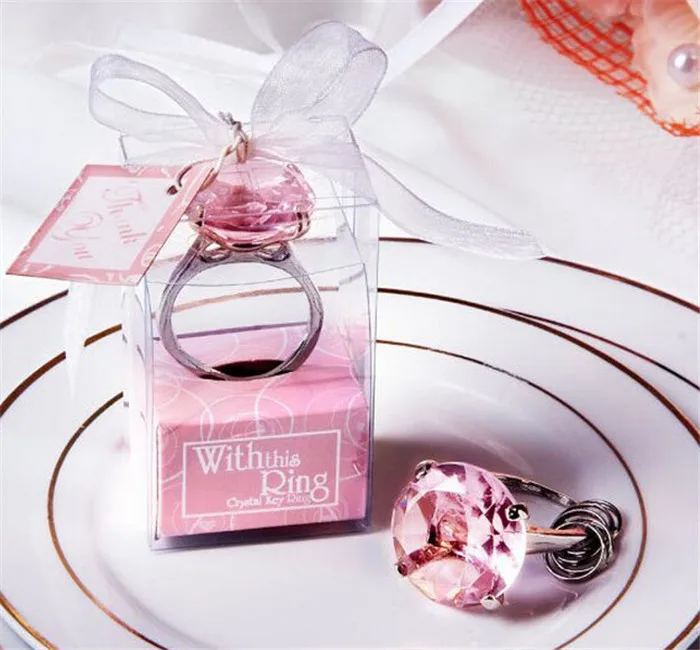 200pcs/lot party Favors wedding gifts diamond ring shape keychain