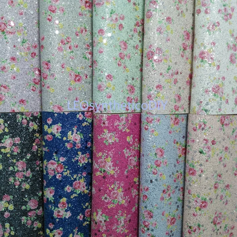 90X134CM Synthetic Letaher Cuero Sintetico Printed Flowers Glitter Leather For Making Bows Accessories LEOsyntheticoDIY T164Y | Дом и сад