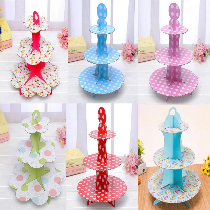 

Cartoon Paper Cake Stand Three Layers Folding Cupcake Dessert Candy Cookies Holder Rack Kids Birthday Party Christmas Navidad