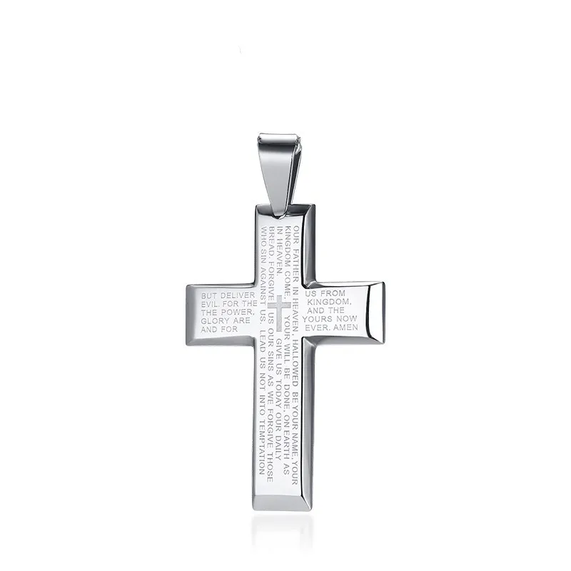 Христианский распятие кулон для мужчин нержавеющая сталь простой серебряный тон лорды молитва крест ожерелье с 20 дюймов - Окраска металла: Pendant