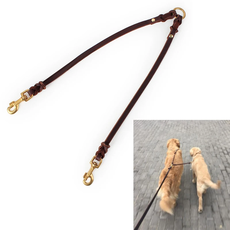 Genuine Leather Dog Leash Couple Splitter No Tangle Double Dog Leashes All Seasons For Two Small