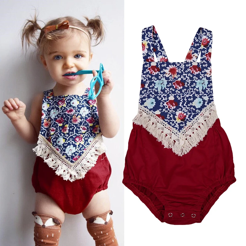 Summer Fashion Boho Style Bodysuit Newborn Infant Baby Girls Floral Sleeveless Bodysuit Jumpsuit