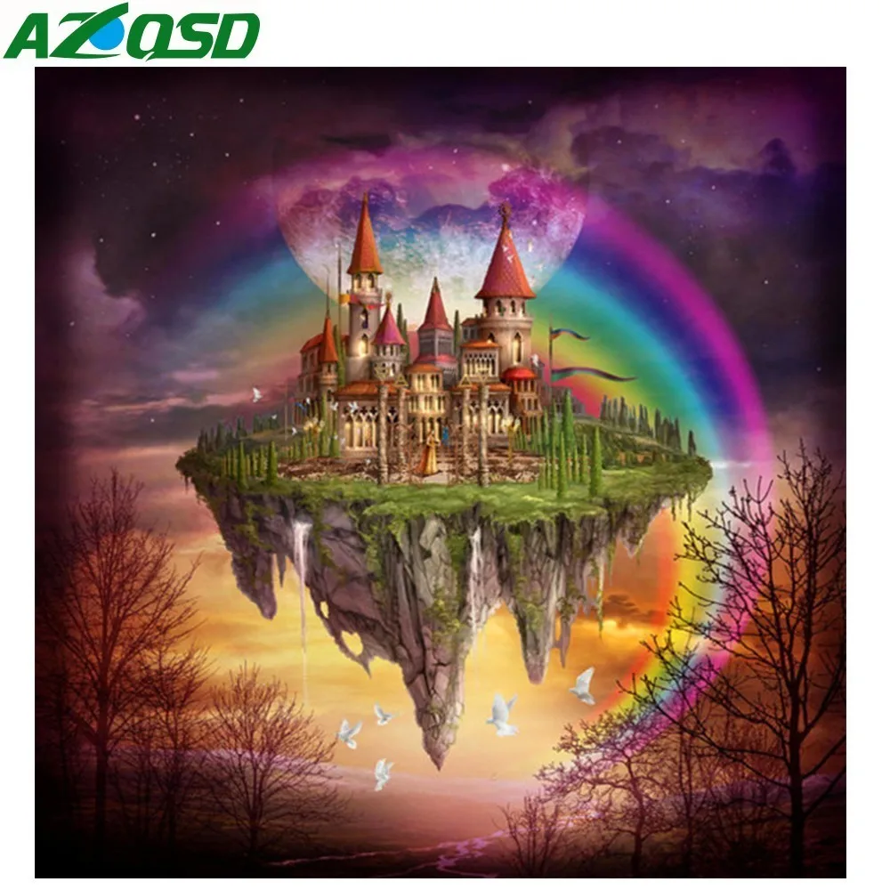 

AZQSD Diamond Mosaic Castle Scenery Cross Stitch Picture Rhinestone DIY Diamond Embroidery Landscape Diamond Painting Home Decor