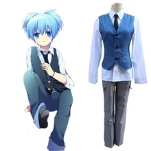 Japanese Anime Assassination Classroom Shiota Nagisa School Uniform Full Sets (Vest + Shirt + Tie + Pants) for Carnival Cosplay