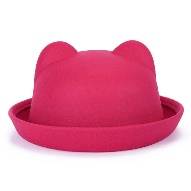 Rose Red Красивая Милая женская шапка дьявола с милыми кошачьими медвежьими ушками Приморский оттенок шерсть Дерби котелок шапка Bonito - Цвет: Rose Red