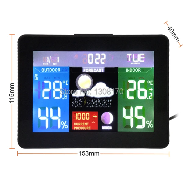 2 беспроводных датчика Метеостанция Барометр RH% температура фаза Луны 5 погоды цветной дисплей радиоуправляемые часы
