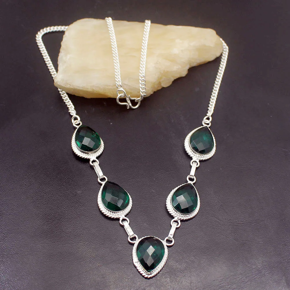 

Elegant Cute Shiny Natural Green Topaz925 Sterling Silver Pendant Necklace Women Charm Jewelry 18 Inch H201