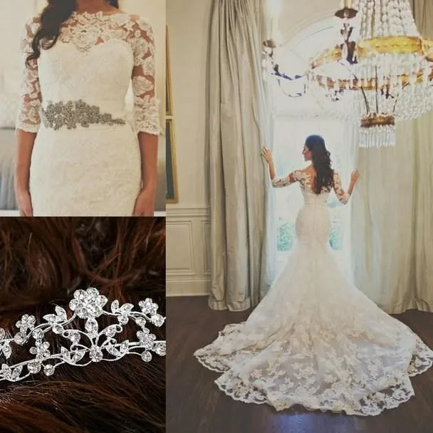 

Romantic Limited Perfect Long Sleeve Lace Mermaid Wedding Dresses 2015 Cheap Custom Made Sheer Crew Neck Backless Bridal Fancy