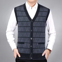 Осень-зима мужской повседневный однобортный шерстяной кардиган без рукавов компьютерный вязаный толстый теплый мужской свитер размер M L XL XXL