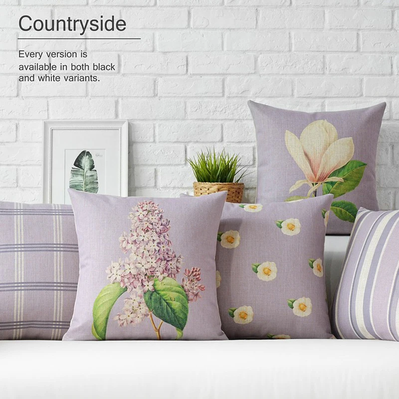 

Nordic Rural Purple Plant flowers Retro elegant Pillow Cover Home Decorative Pillows Linen Pillow Case Office Sofa Cushion Cover