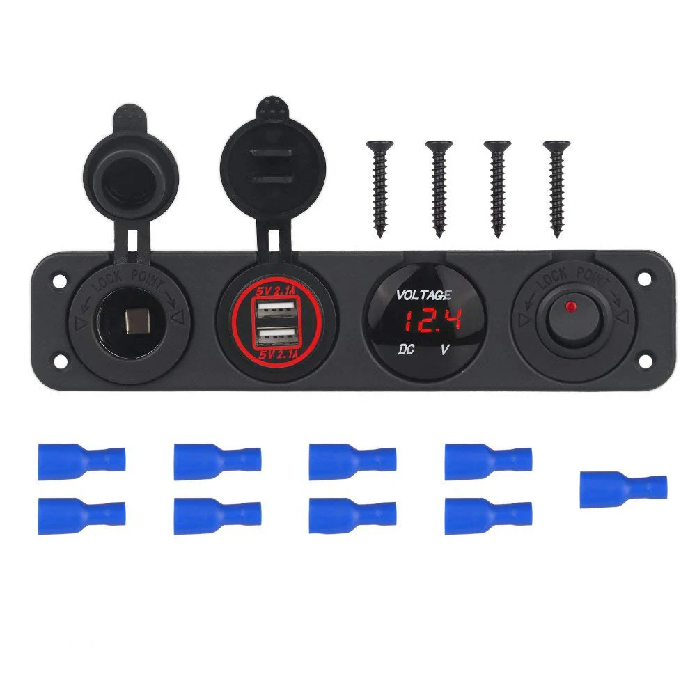 

DIY 4 Hole Panel 4.2A dual usb charger Cigarette lighter Rocker Switch VoltMeter For RV Car Boat Trailer Vehicles Truck Yacht