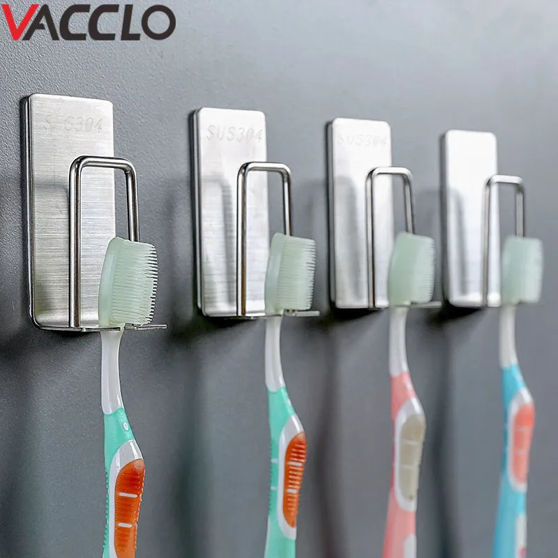 

Vacclo Stainless Steel Adhesive Storage Hook Toothbrush Cup Holder 3M Sticker Bathroom Toothpaste Rack Hanger Organizer Tool