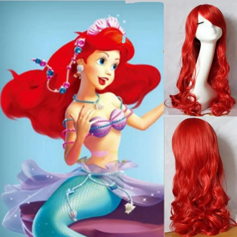 THE LITTLE MERMAID ARIEL Curly wave red wigs cosplay wig anime peluca hair Top korean hairnet kanekalon cabelo synthetic hair