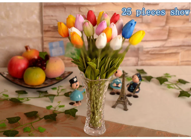 2017Hot sales 21 pieces/lot, Artificial flower high quality real touch PU Tulip desktop wedding home decoration gift multi-color