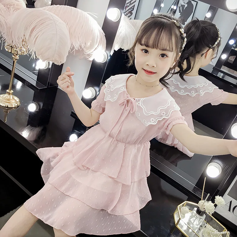 

Girl Cake skirt chiffon dress 2019 Summer new foreign gas Korean version children's skirt summer little girl 10 years old