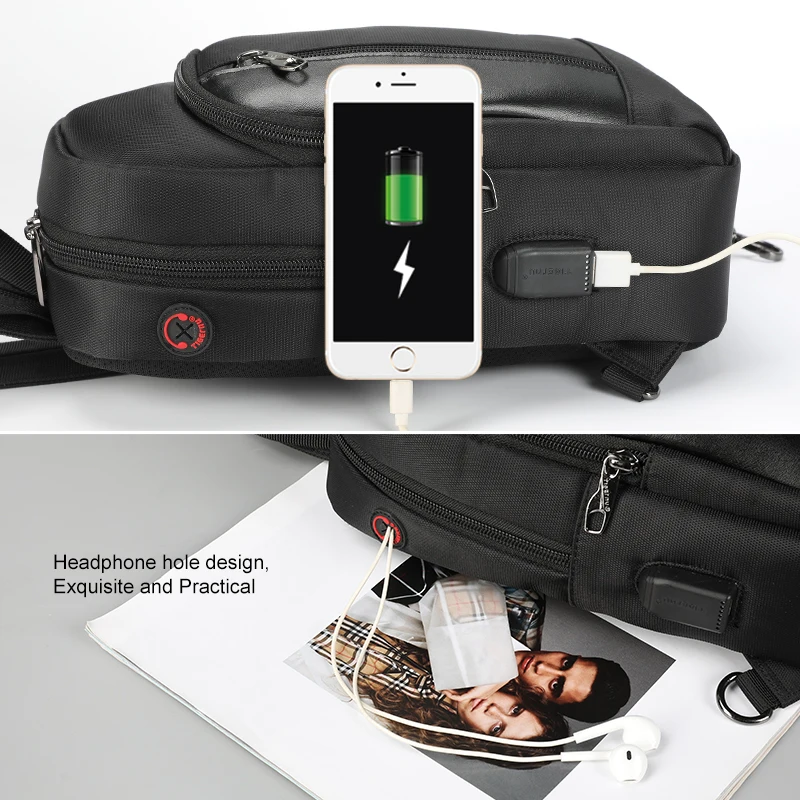 Сумка через плечо Tigernu Мужская водонепроницаемая с usb зарядкой