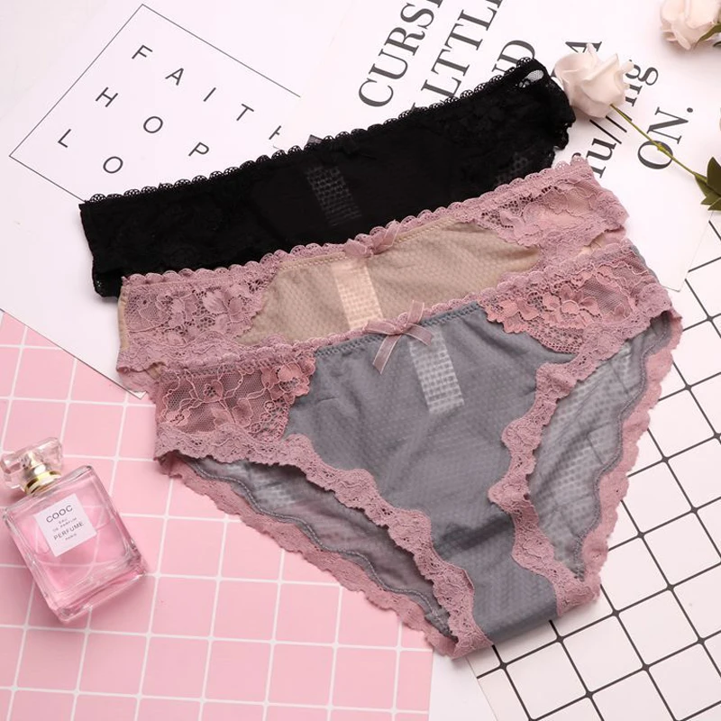 SP&CITY European Style Elegance Lace Transparent Underwear Women Hollow Out Satin Panties Sexy Crotch Cotton Briefs Lingerie