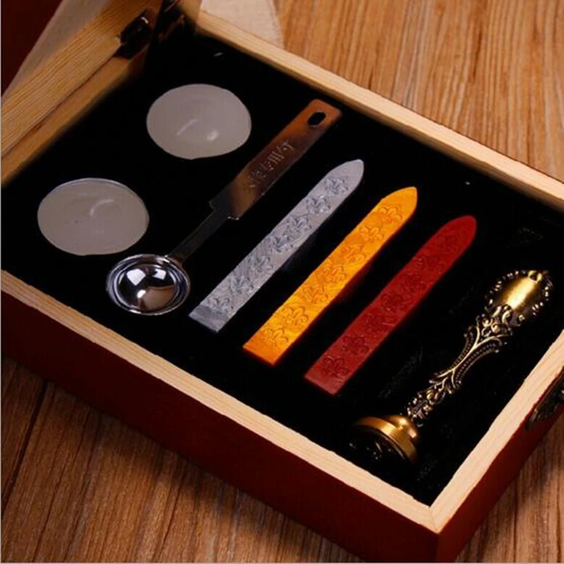 

custom metal handle wax seal stamp with wooden case, Twilight / Greetings 26 letters retro seal luxury stamp for scrapbooking